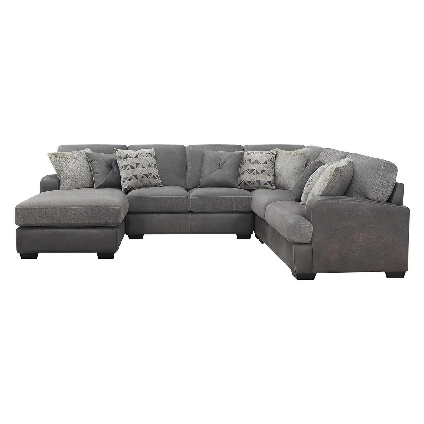 TAMPA - 4PC L-SHAPED SECTIONAL -CHAISE - 9 PILLOWS - GRAY