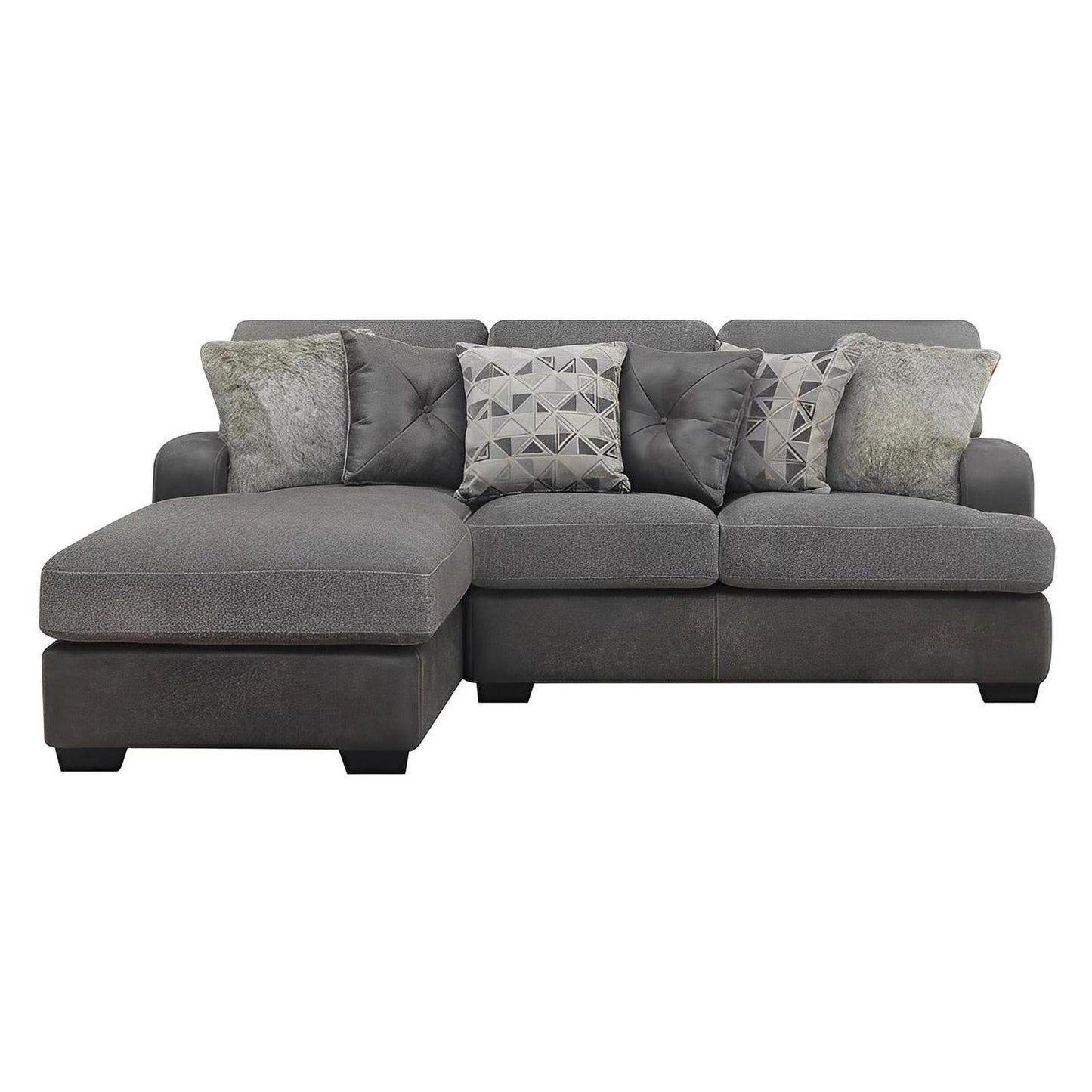 TAMPA - 2PC L-SHAPED SECTIONAL - CHAISE - 6 PILLOWS GRAY