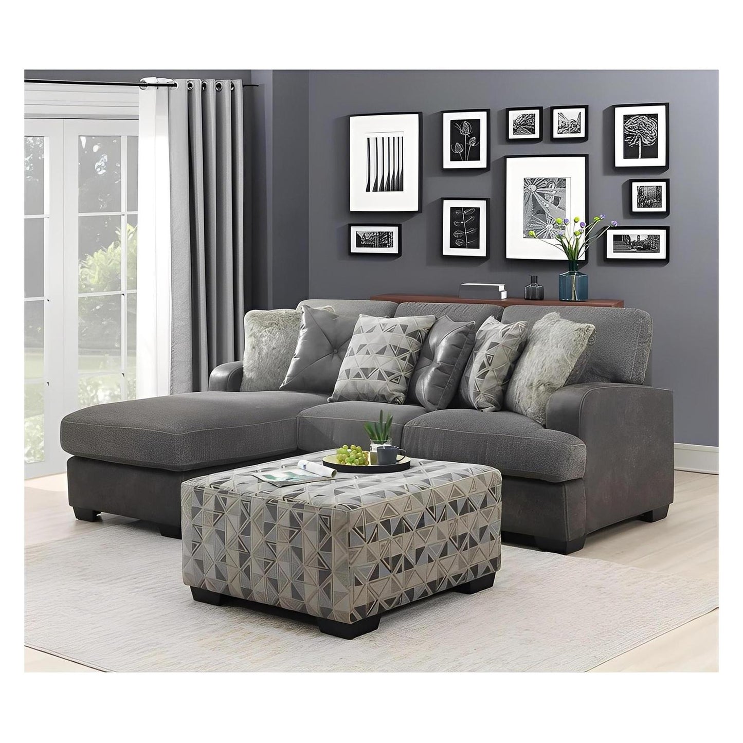 TAMPA - 2PC L-SHAPED SECTIONAL - CHAISE - 6 PILLOWS GRAY