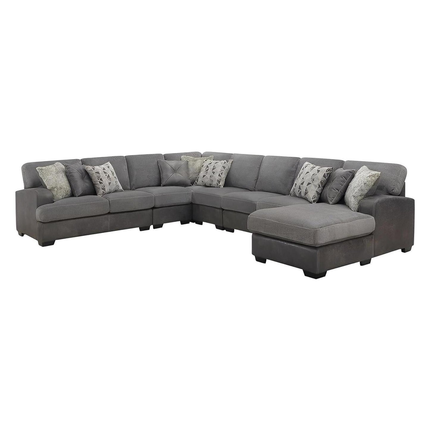 TAMPA - 6PC L-SHAPED SECTIONAL - CHAISE - 9 PILLOWS - GRAY