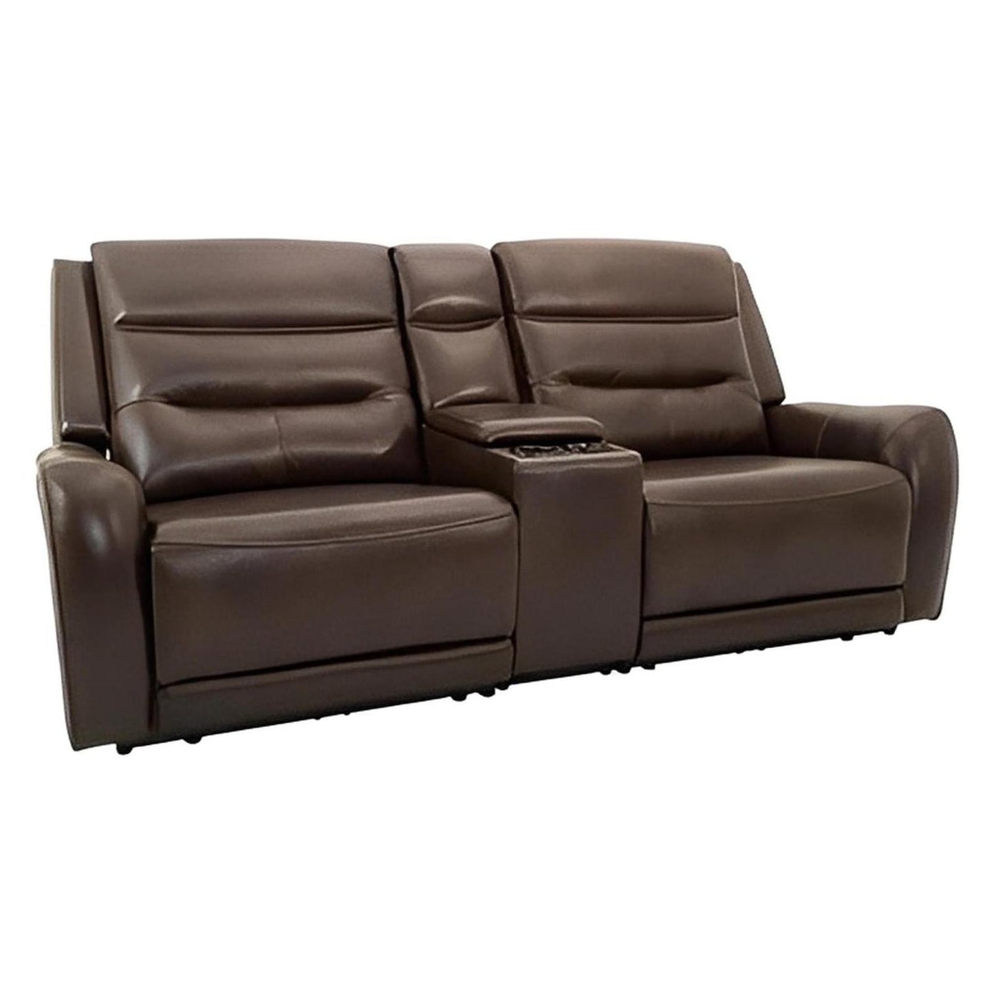 3PC - DUAL POWER CONSOLE LOVESEAT W / 2 RECLINERS - BROWN LEATHER