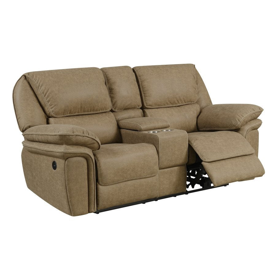 LOVESEAT WITH POWER CONSOLE - USB POWER OUTLET - LIGHT BROWN - 2 Recliners