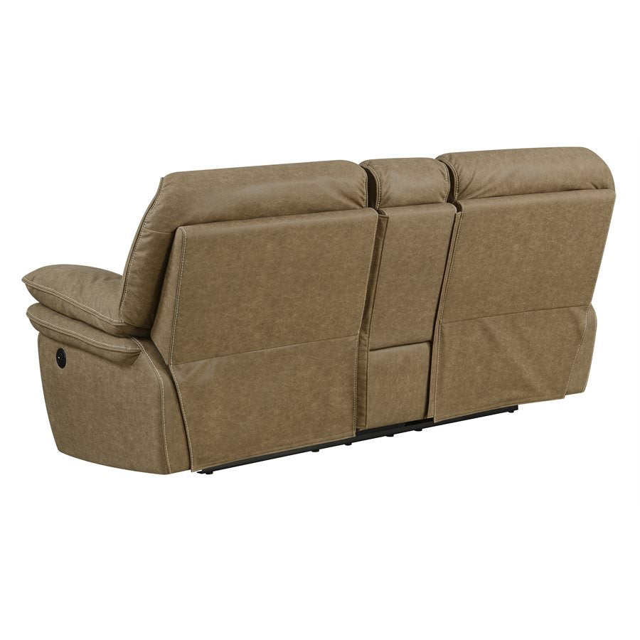 LOVESEAT WITH POWER CONSOLE - USB POWER OUTLET - LIGHT BROWN - 2 Recliners