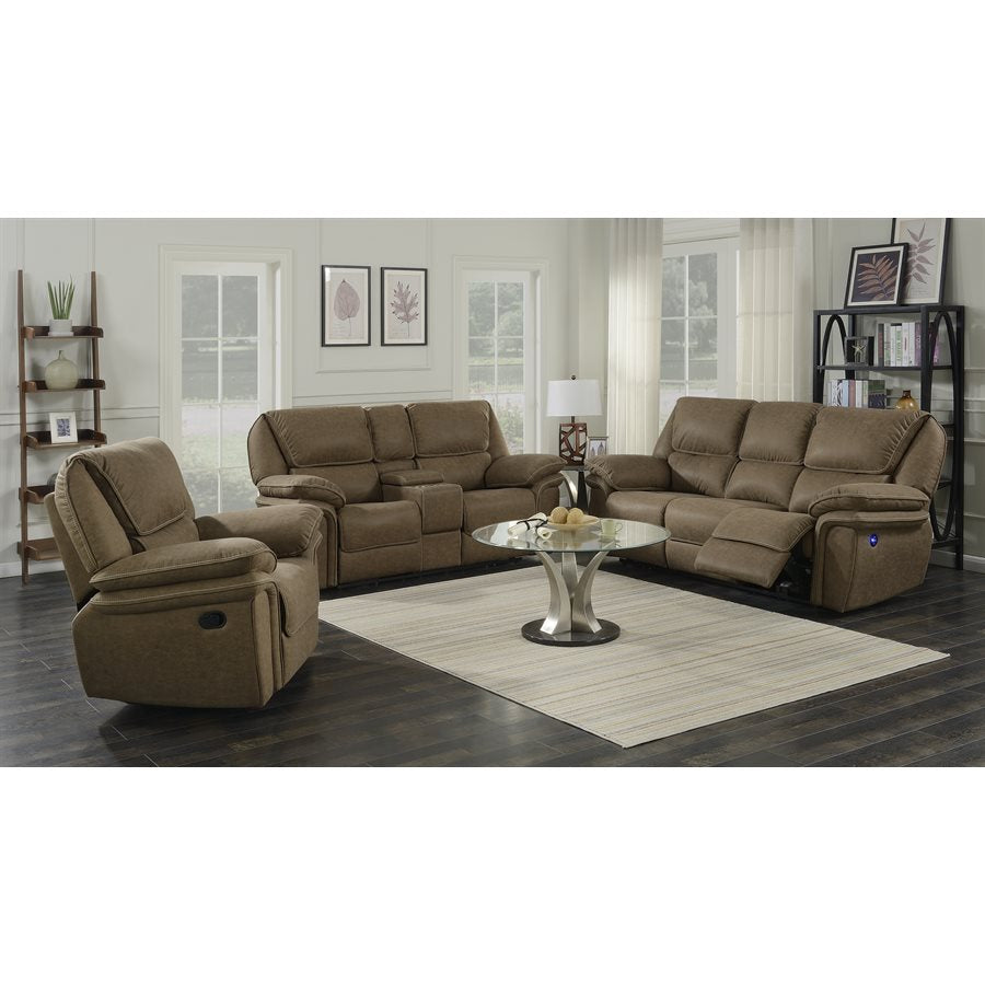 LOVESEAT WITH POWER CONSOLE - USB POWER OUTLET - LIGHT BROWN - 2 Recliners