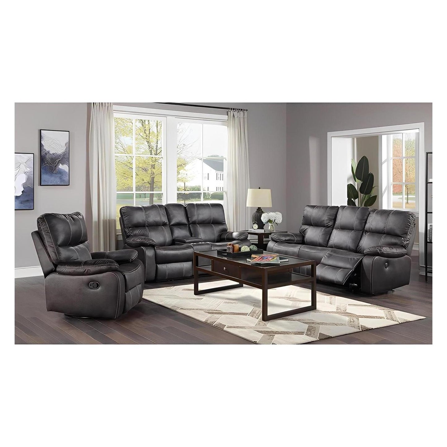 POWER SOFA W / USB POWER OUTLET - GREY - 2 Recliners