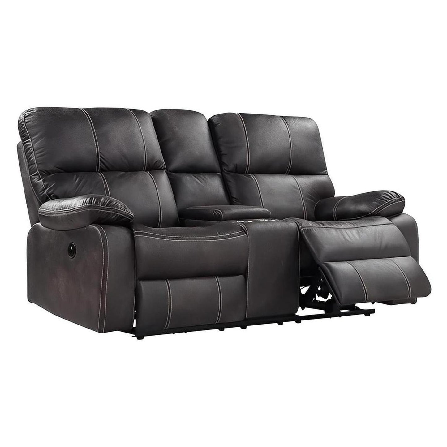 POWER CONSOLE LOVESEAT W / USB POWER OUTLET - GREY - 2 Recliners