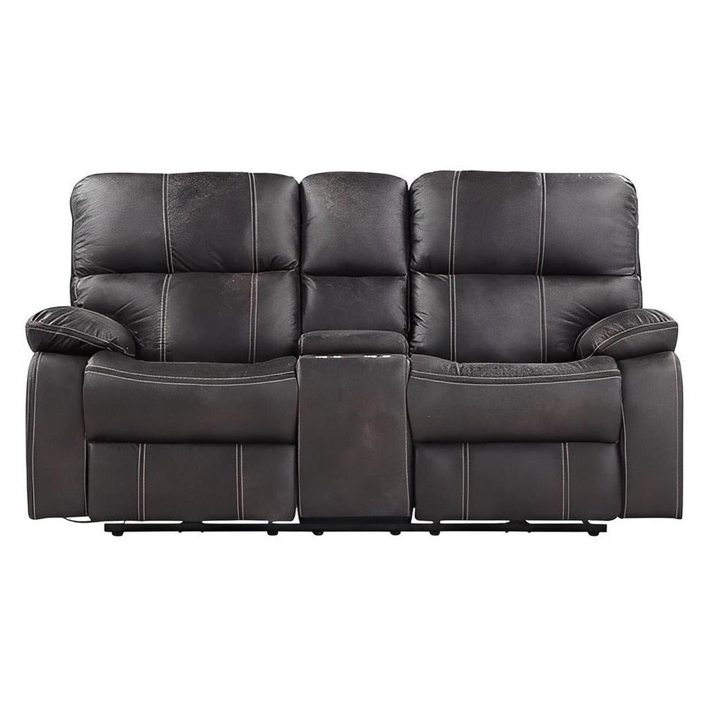 POWER CONSOLE LOVESEAT W / USB POWER OUTLET - GREY - 2 Recliners