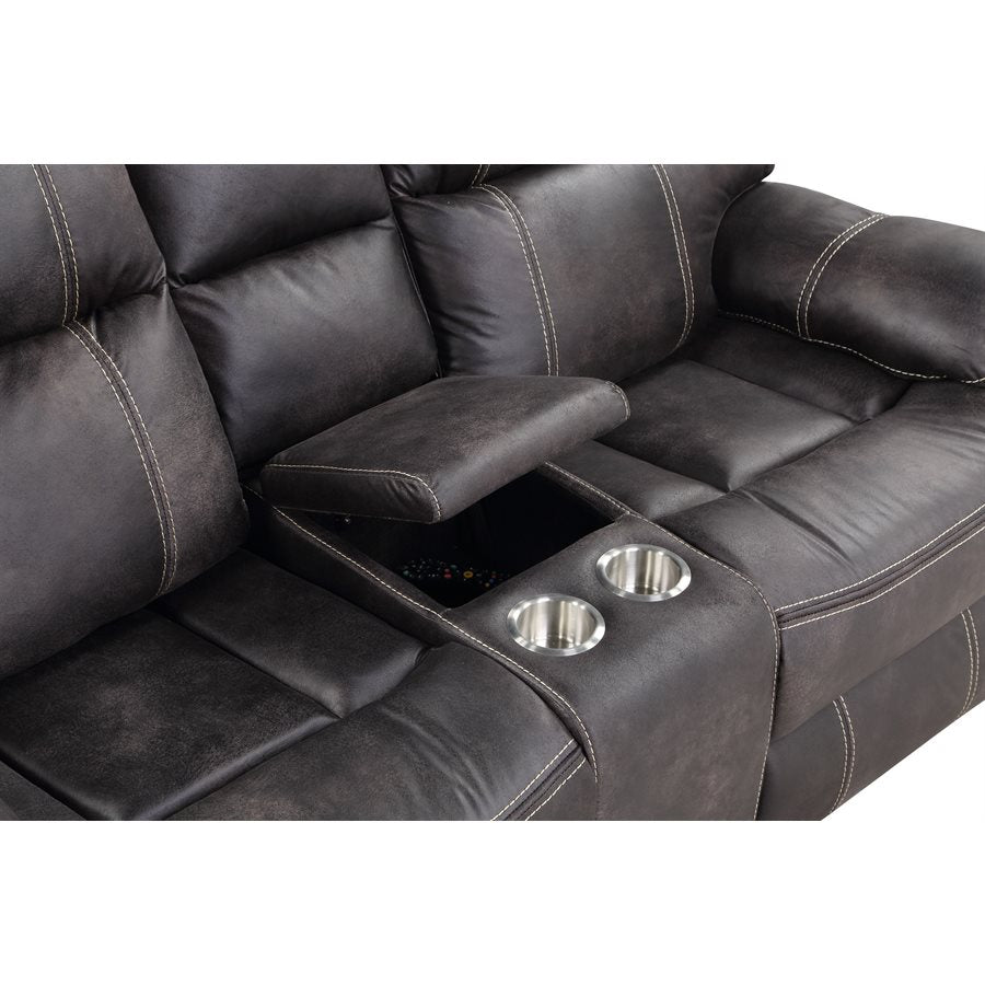 POWER CONSOLE LOVESEAT W / USB POWER OUTLET - GREY - 2 Recliners