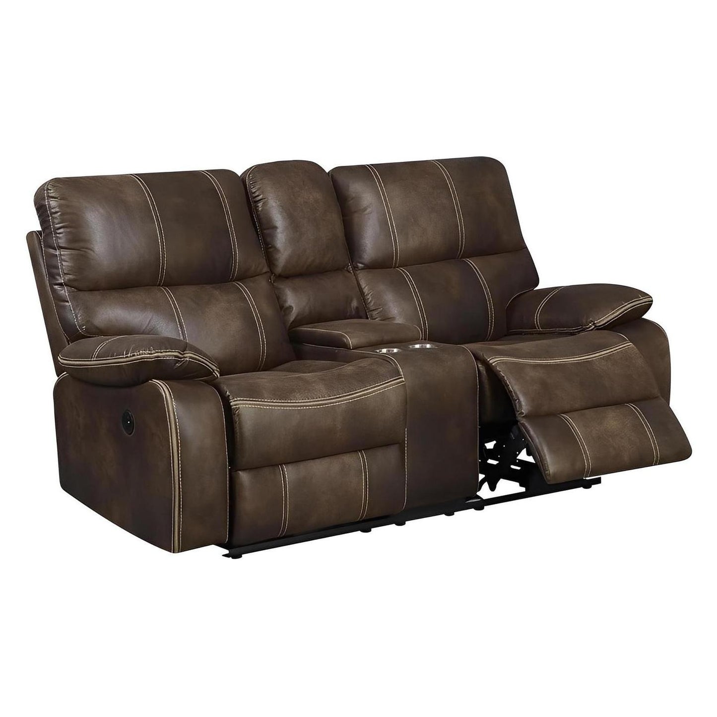 POWER CONSOLE LOVESEAT W / USB POWER OUTLET - BROWN - 2 Recliners