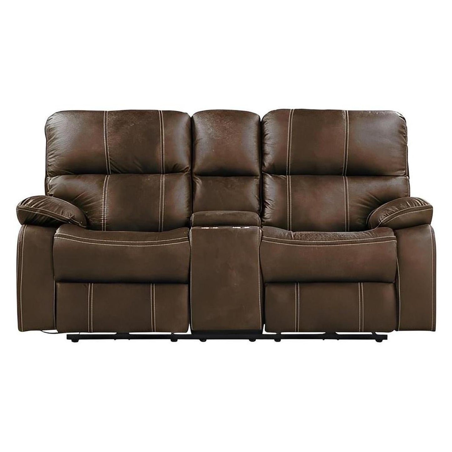 POWER CONSOLE LOVESEAT W / USB POWER OUTLET - BROWN - 2 Recliners