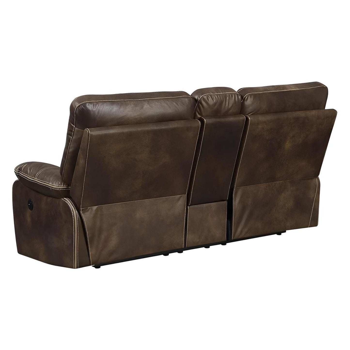POWER CONSOLE LOVESEAT W / USB POWER OUTLET - BROWN - 2 Recliners