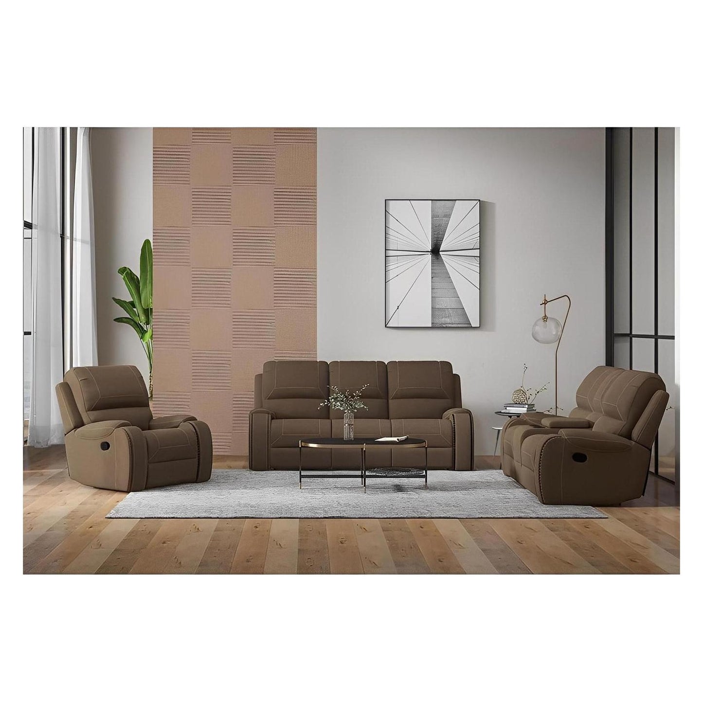 MOTION LOVESEAT W / CONSOLE & USB - BROWN - 2 Recliners