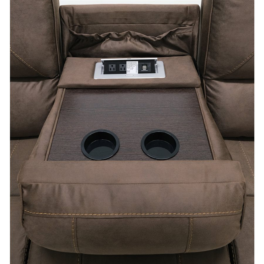 MOTION SOFA W / DROPDOWN TABLE & USB - BROWN - 2 Recliners