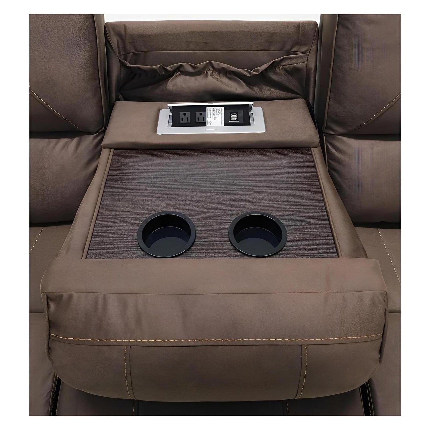 MOTION SOFA W / DROPDOWN TABLE & USB - BROWN - 2 Recliners