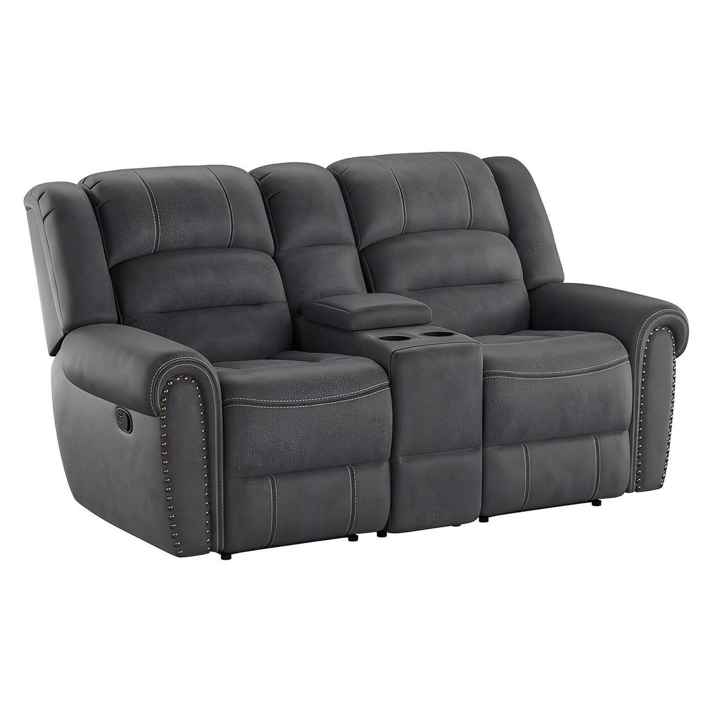 MOTION GLIDER LOVESEAT W / CONSOLE - GREY - 2 Recliners