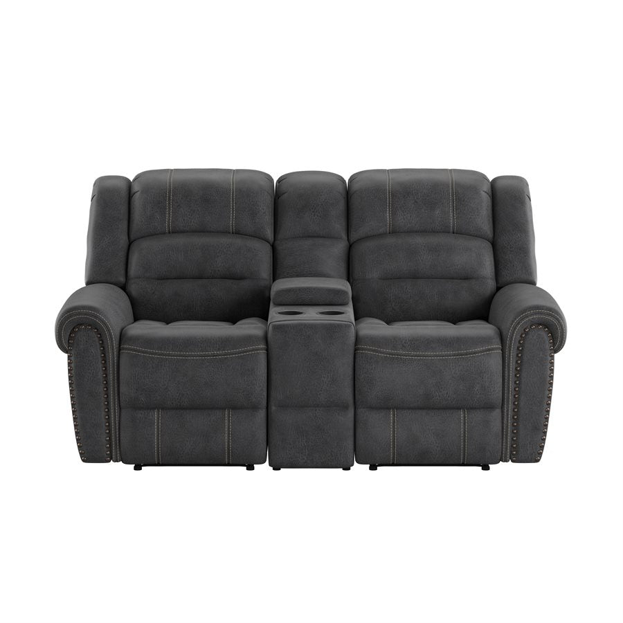 MOTION GLIDER LOVESEAT W / CONSOLE - GREY - 2 Recliners