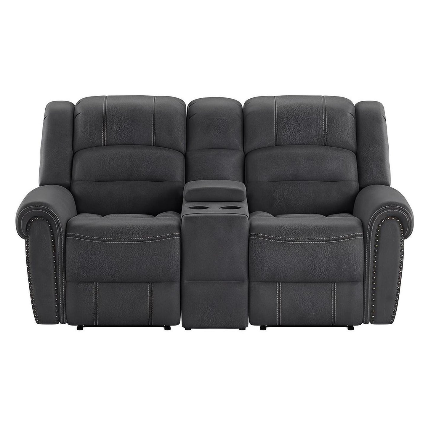 MOTION GLIDER LOVESEAT W / CONSOLE - GREY - 2 Recliners