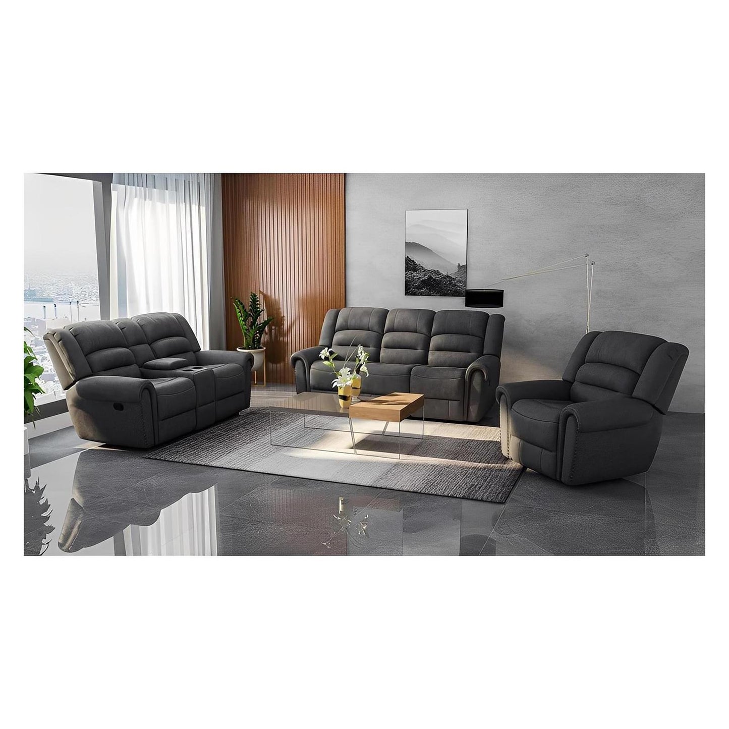MOTION GLIDER LOVESEAT W / CONSOLE - GREY - 2 Recliners