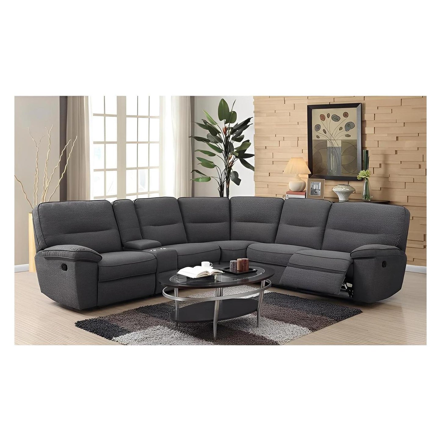 ALBERTA 6PC SECTIONAL - GREY - 3 Recliners - Console
