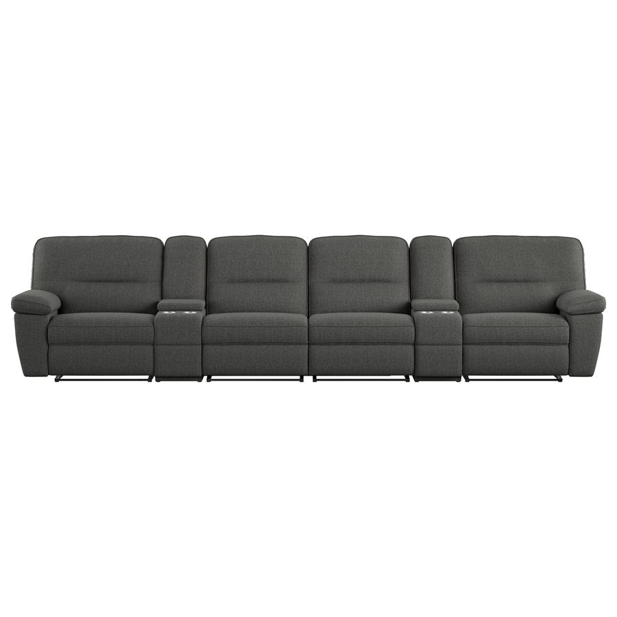 ALBERTA - 6PC RECLINING SOFA - 2 CONSOLES - GREY - 4 Recliners