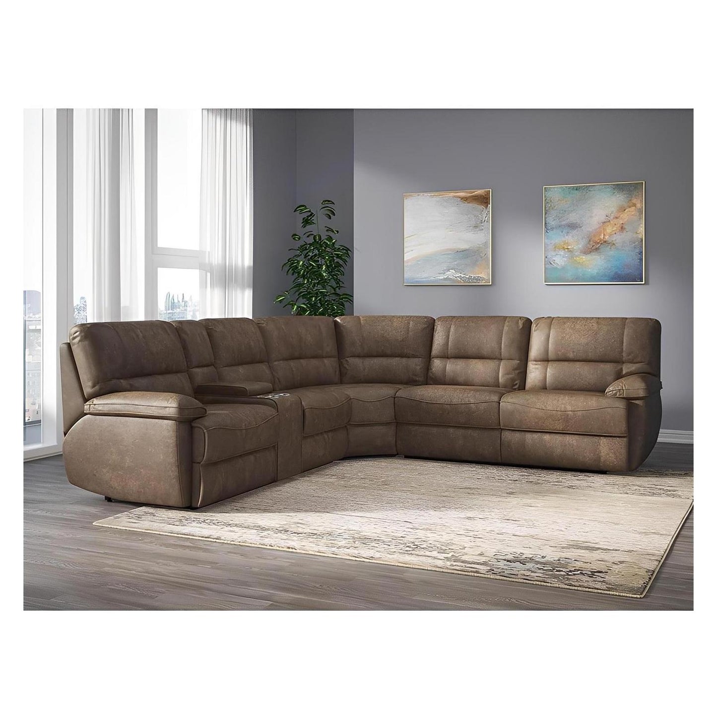 AURORA-3PC 3-POWER RECLINING SECTIONAL-BROWN