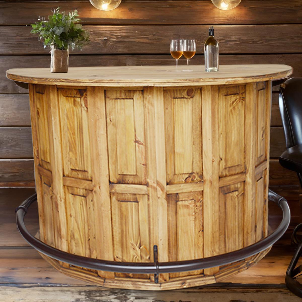 Curved Wooden Bar with a Foot Rail 63"x31"x42"
