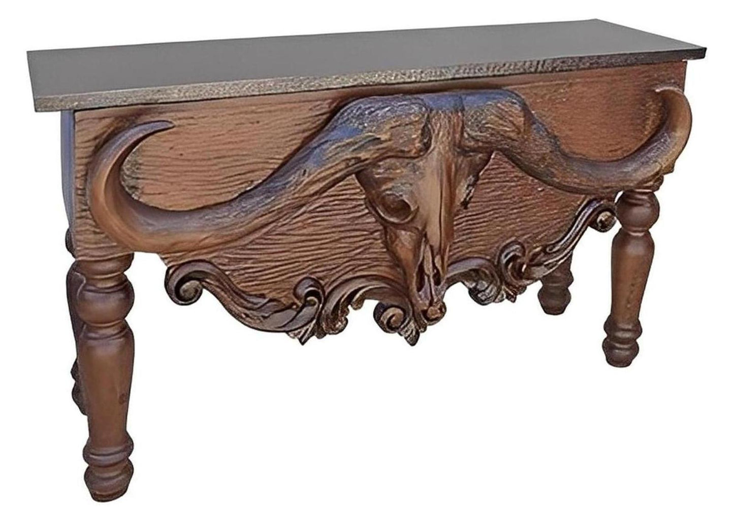 Hackberry Draw Copper Top Console - Buffalo Carved Skull & Horns Mount