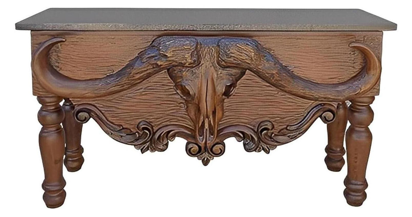 Hackberry Draw Copper Top Console - Buffalo Carved Skull & Horns Mount