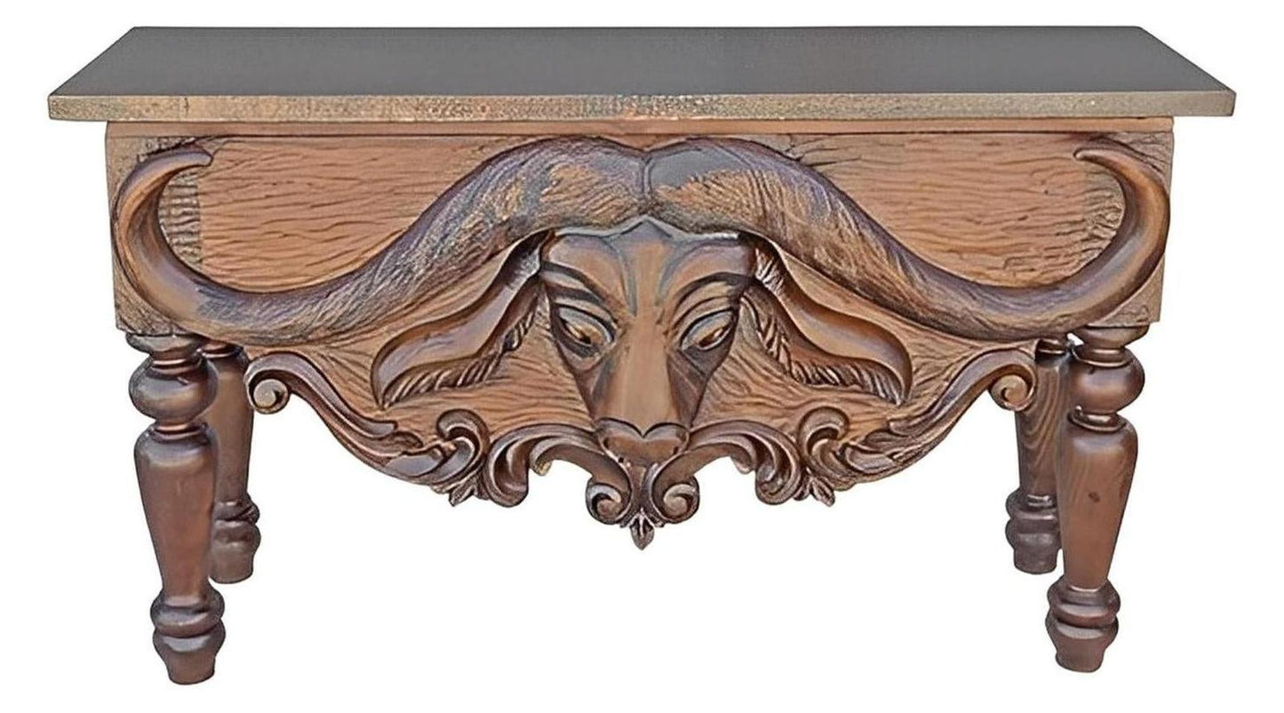 Falfurrias Basin Cape Buffalo,Hand Carved, Head Console