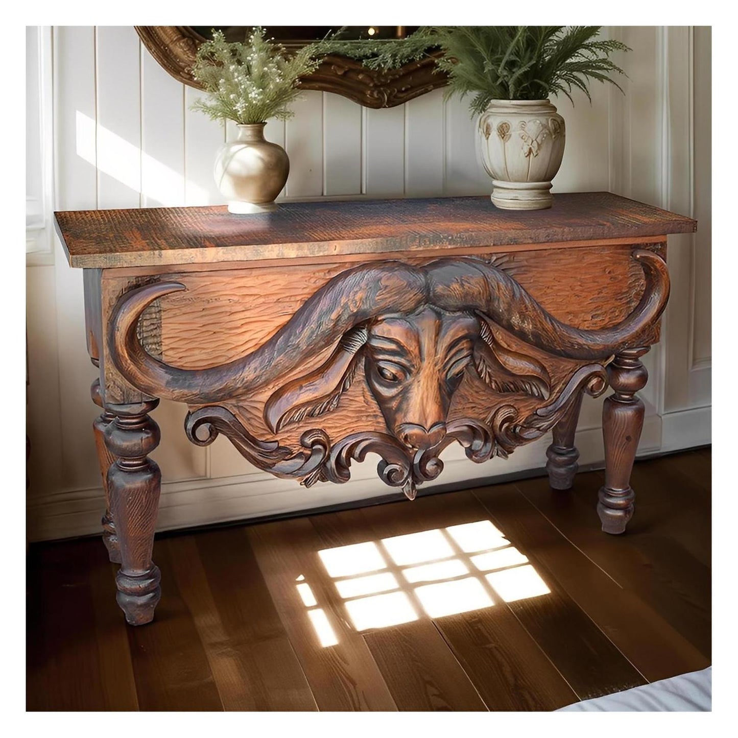 Falfurrias Basin Cape Buffalo,Hand Carved, Head Console