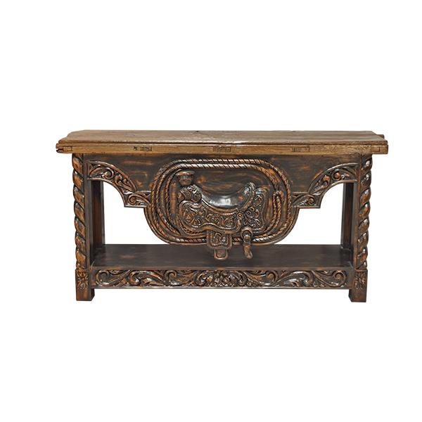 Sunset Canyon Hand Carved Saddle Stand With An Old Door Top Credenza / Console Table - Black