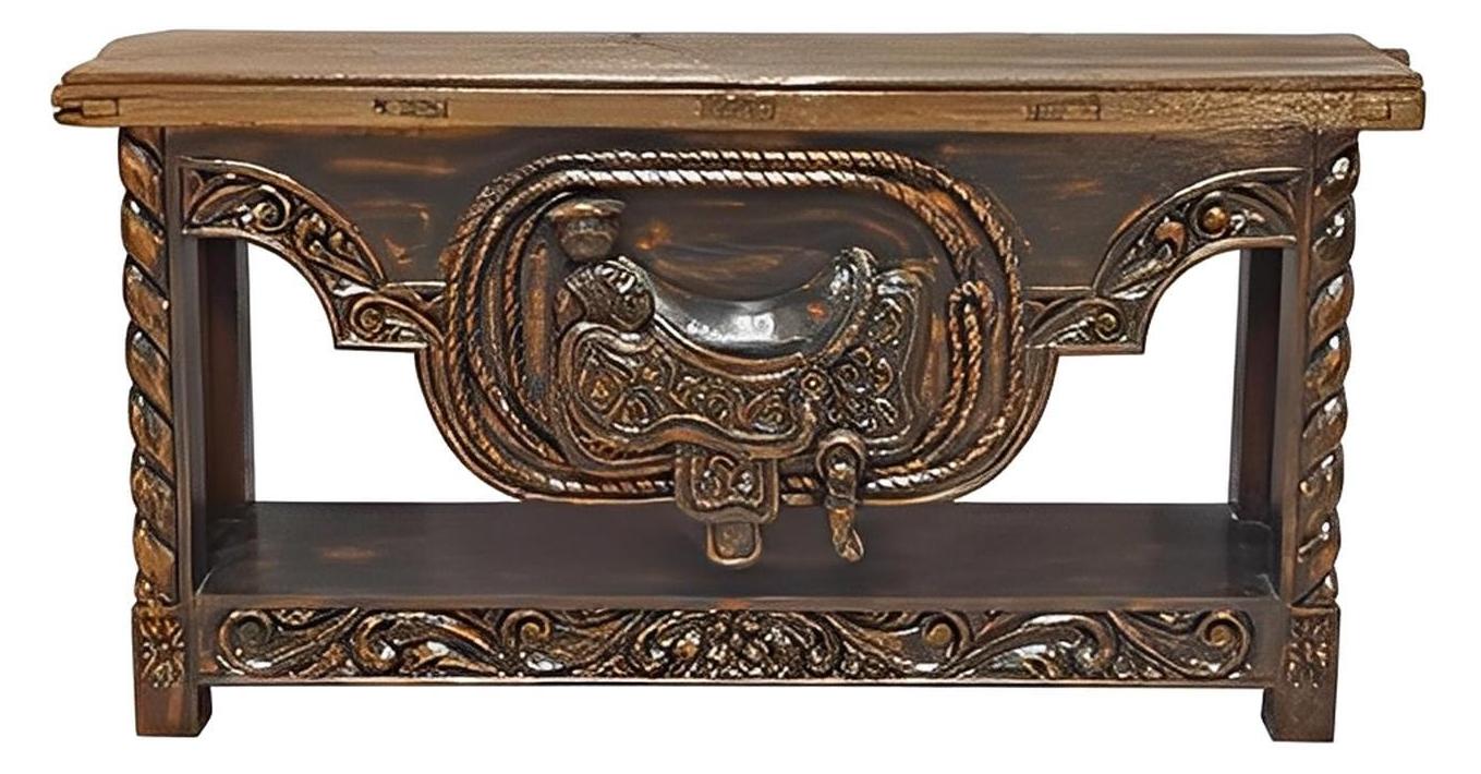 Sunset Canyon Hand Carved Saddle Stand With An Old Door Top Credenza / Console Table - Black