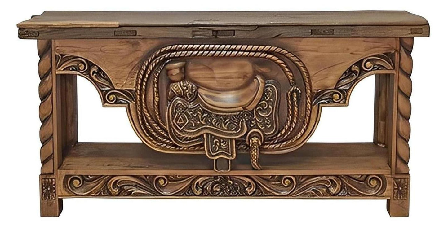 Sycamore Canyon Credenza / Console Table, Carved Saddle, Old Door Top