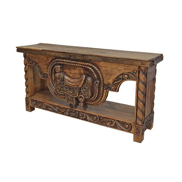 Sycamore Canyon Hand Carved Saddle Stand With An Old Door Top Credenza / Console Table - Natural