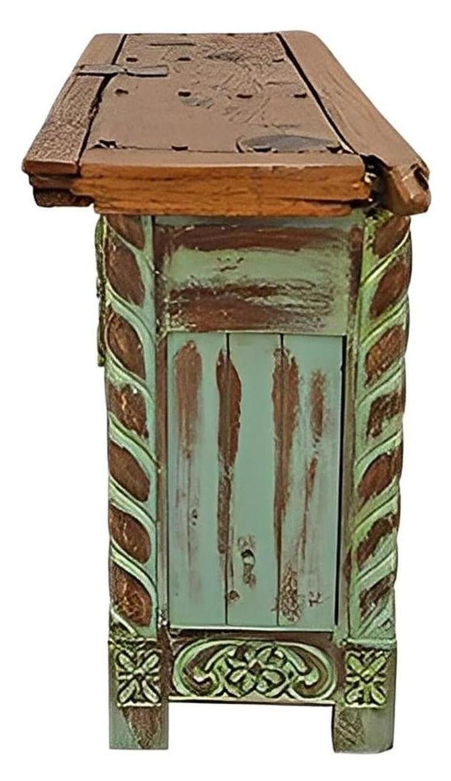 Tascosa Canyon Hand Carved Saddle Stand With An Old Door Top Credenza / Console Table - Teal