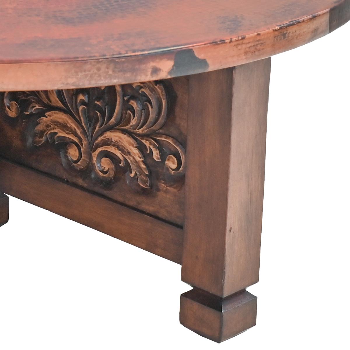 Sierra Vista Scroll Round Coffee Table with Copper Top | 21.5 x 54 x 48