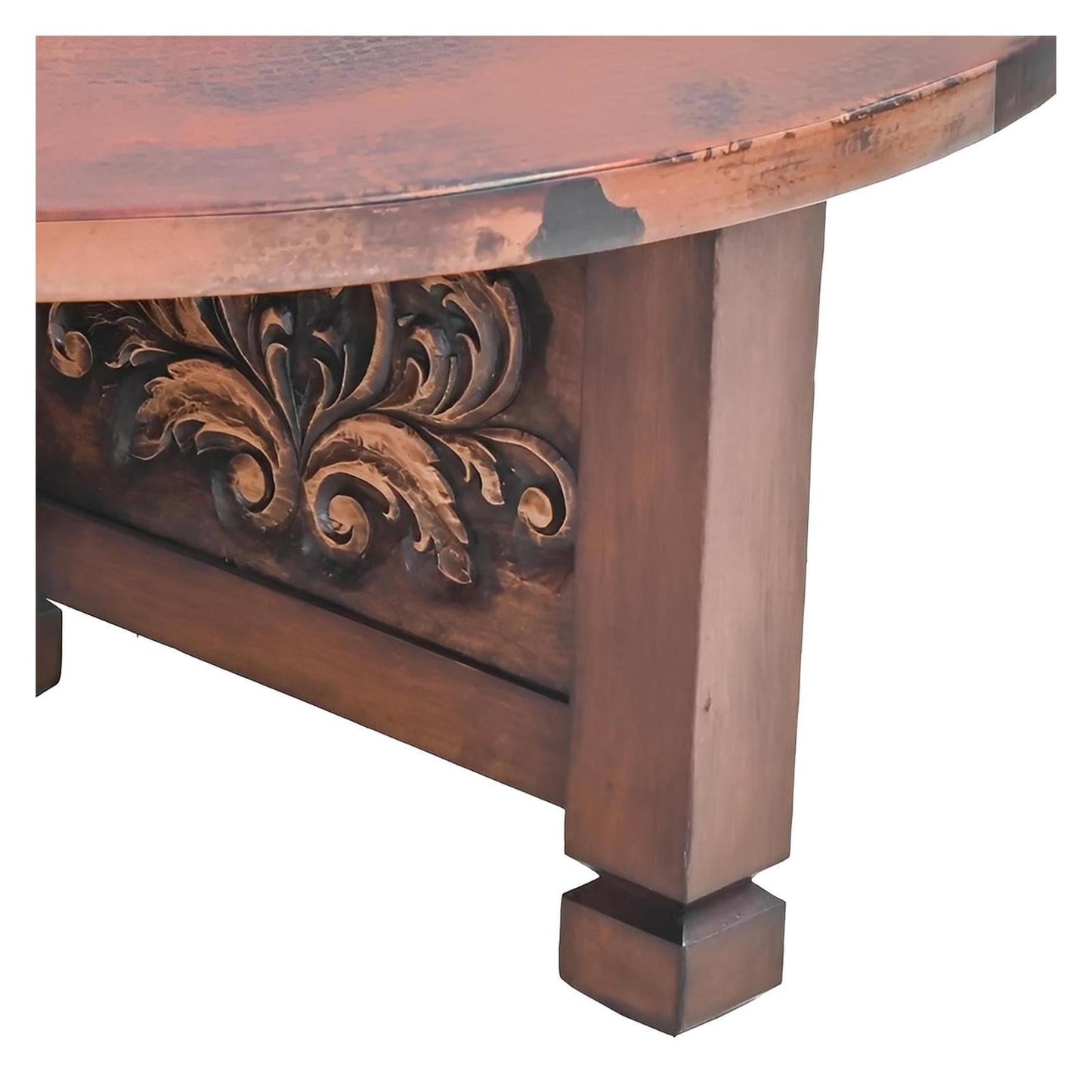 Sierra Vista Scroll Round Coffee Table with Copper Top | 21.5 x 54 x 48