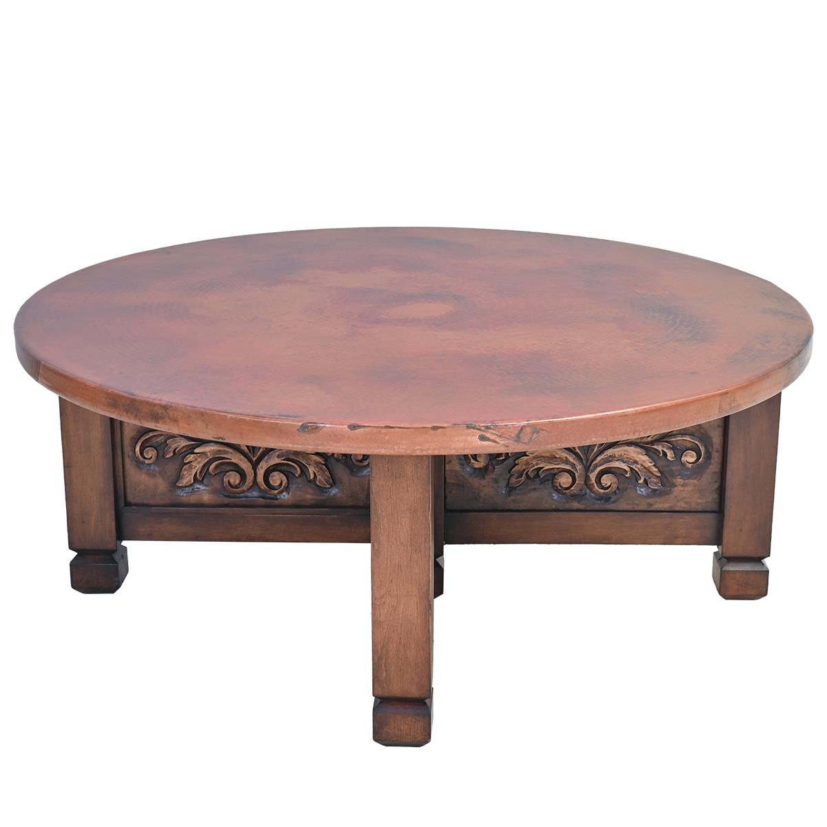 Sierra Vista Scroll Round Coffee Table with Copper Top | 21.5 x 54 x 48