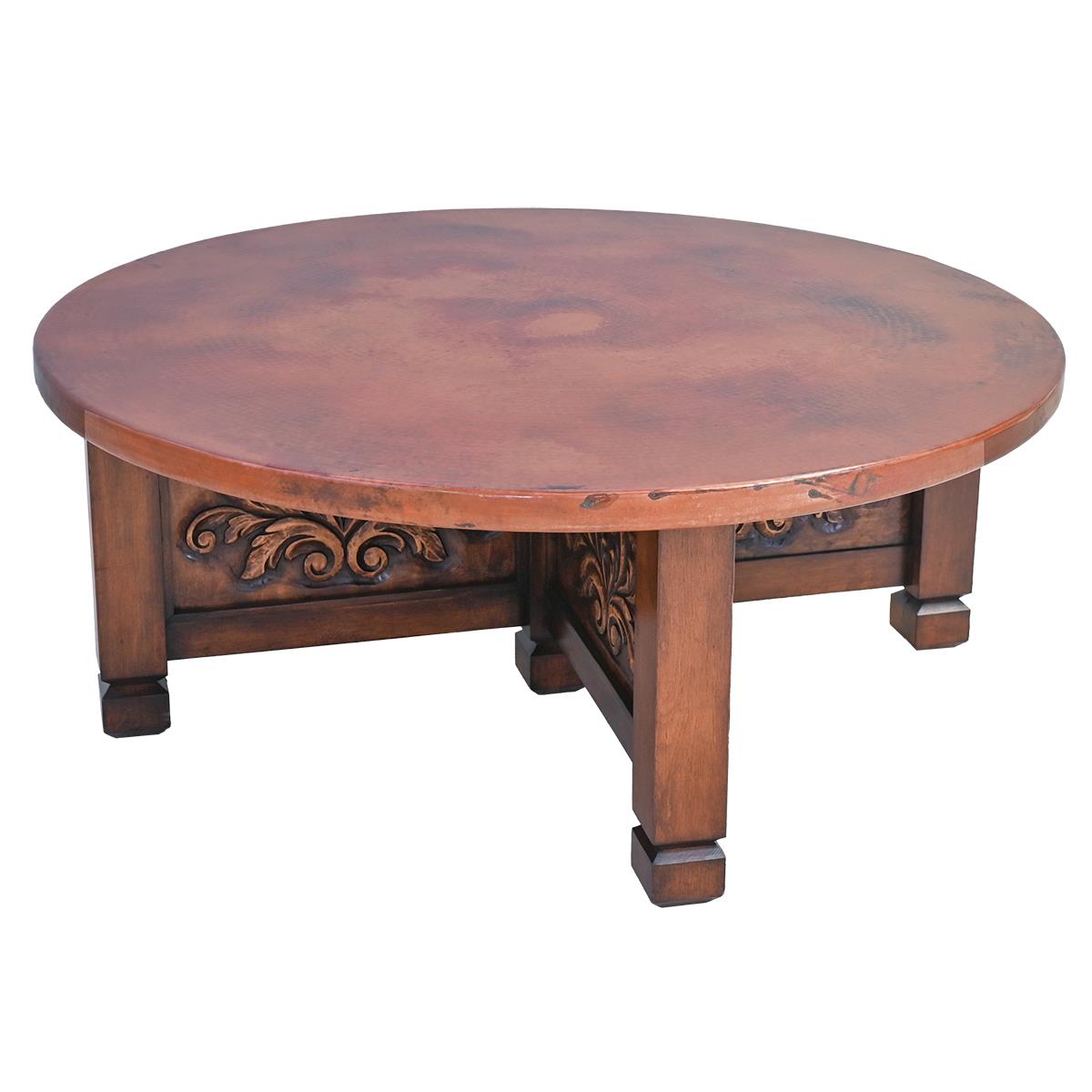 Sierra Vista Scroll Round Coffee Table with Copper Top | 21.5 x 54 x 48