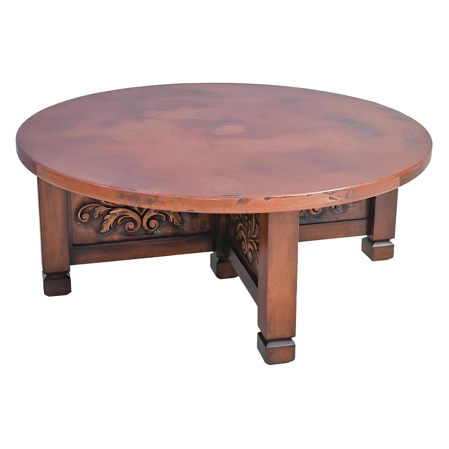 Sierra Vista Scroll Round Coffee Table with Copper Top | 21.5 x 54 x 48