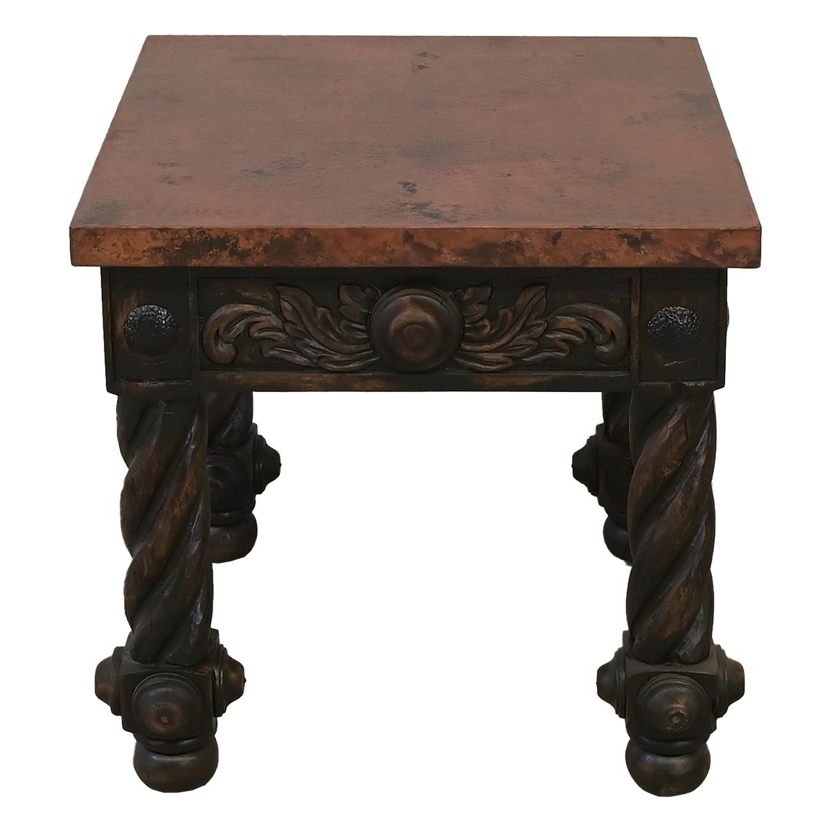 The Spaniards | Rustic Elegance Copper-Top End Tables (2-Pack) with Hand-Carved Bases