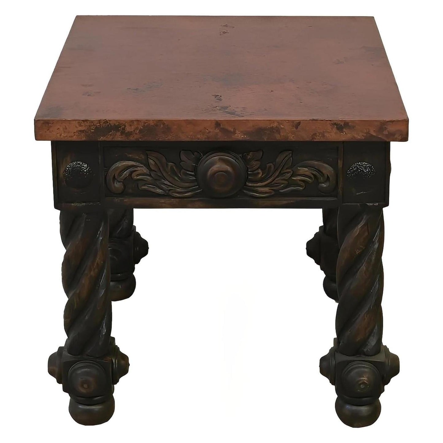 The Spaniards | Rustic Elegance Copper-Top End Tables (2-Pack) with Hand-Carved Bases