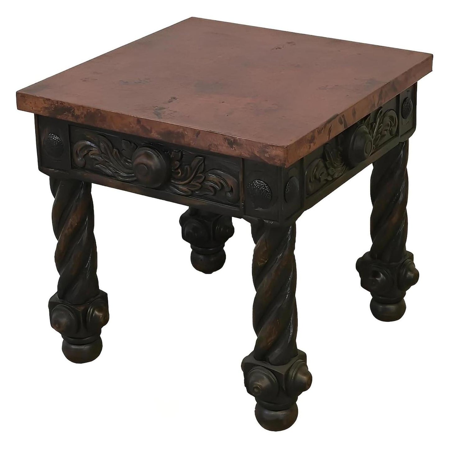 The Spaniards | Rustic Elegance Copper-Top End Tables (2-Pack) with Hand-Carved Bases