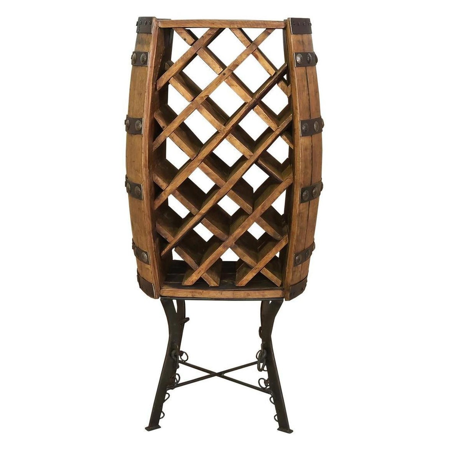 Fine as Wine | Half Barrel Wine Rack on Hand-Forged Steel Base | 22" W x 14" L x 48" H