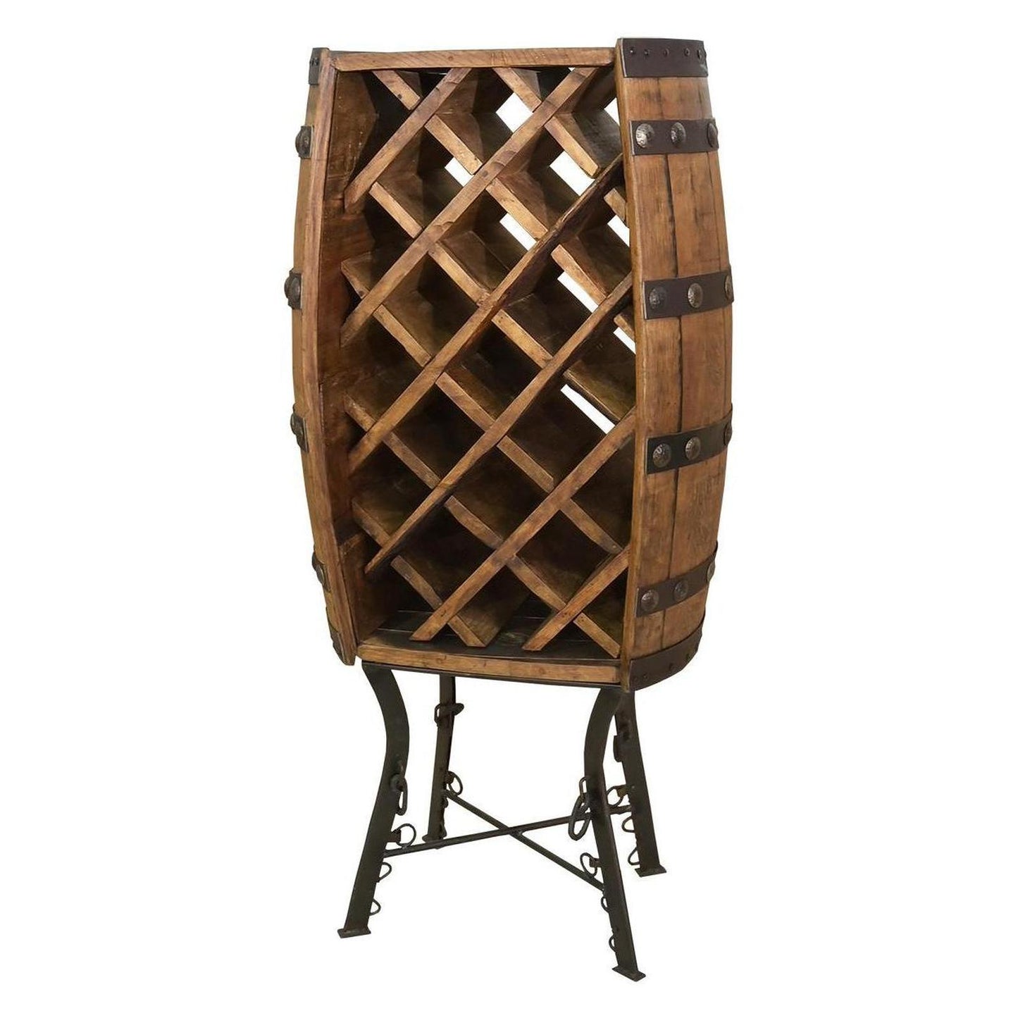 Fine as Wine | Half Barrel Wine Rack on Hand-Forged Steel Base | 22" W x 14" L x 48" H