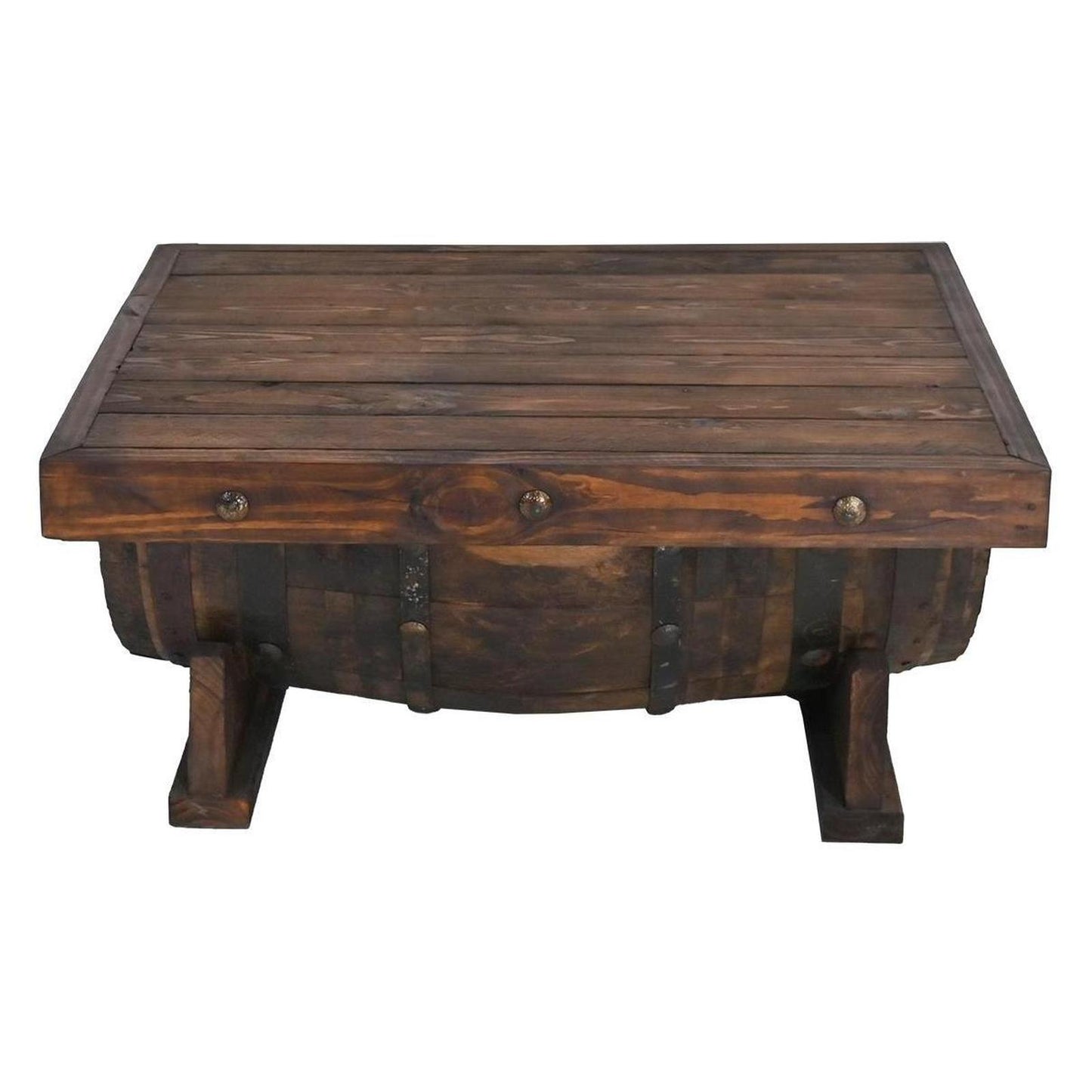 Casual Table with Wine Barrel Wooden top and Half Tequila Barrel Support 27.5" W x 38" L x 16.9" H