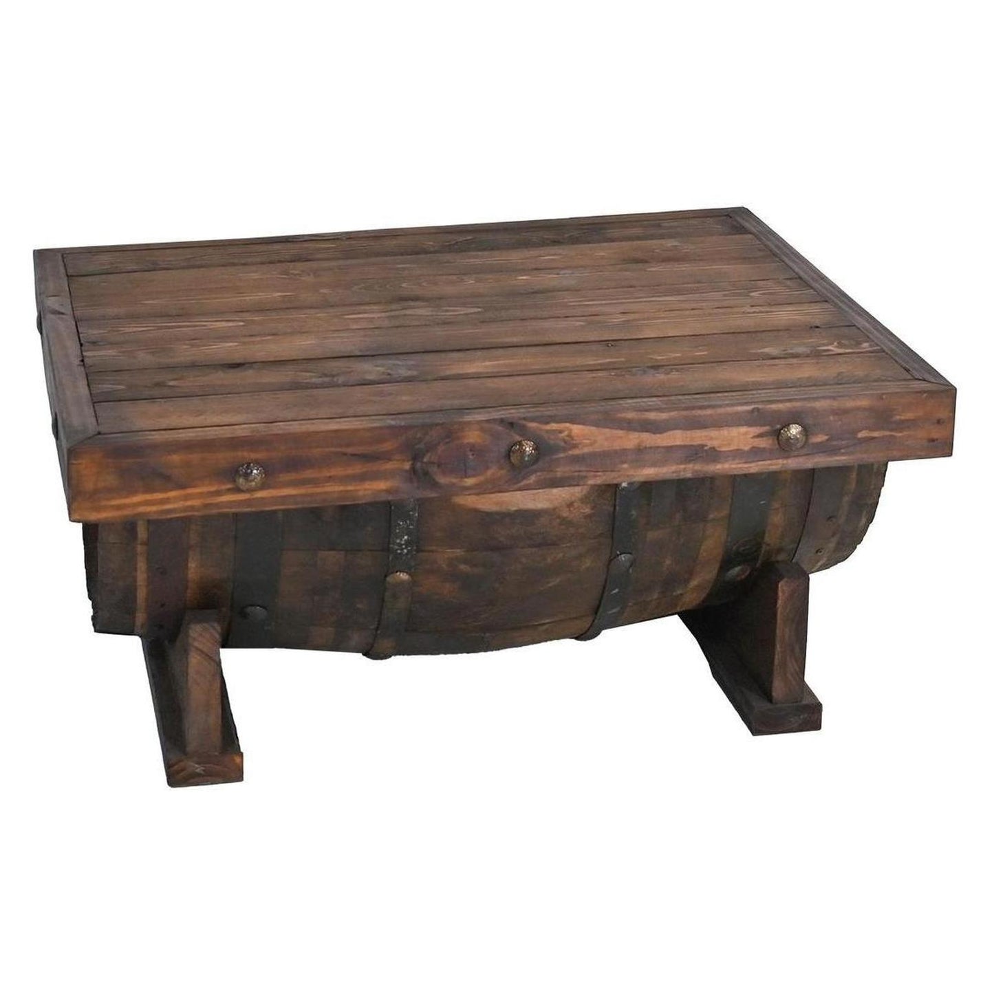 Casual Table with Wine Barrel Wooden top and Half Tequila Barrel Support 27.5" W x 38" L x 16.9" H