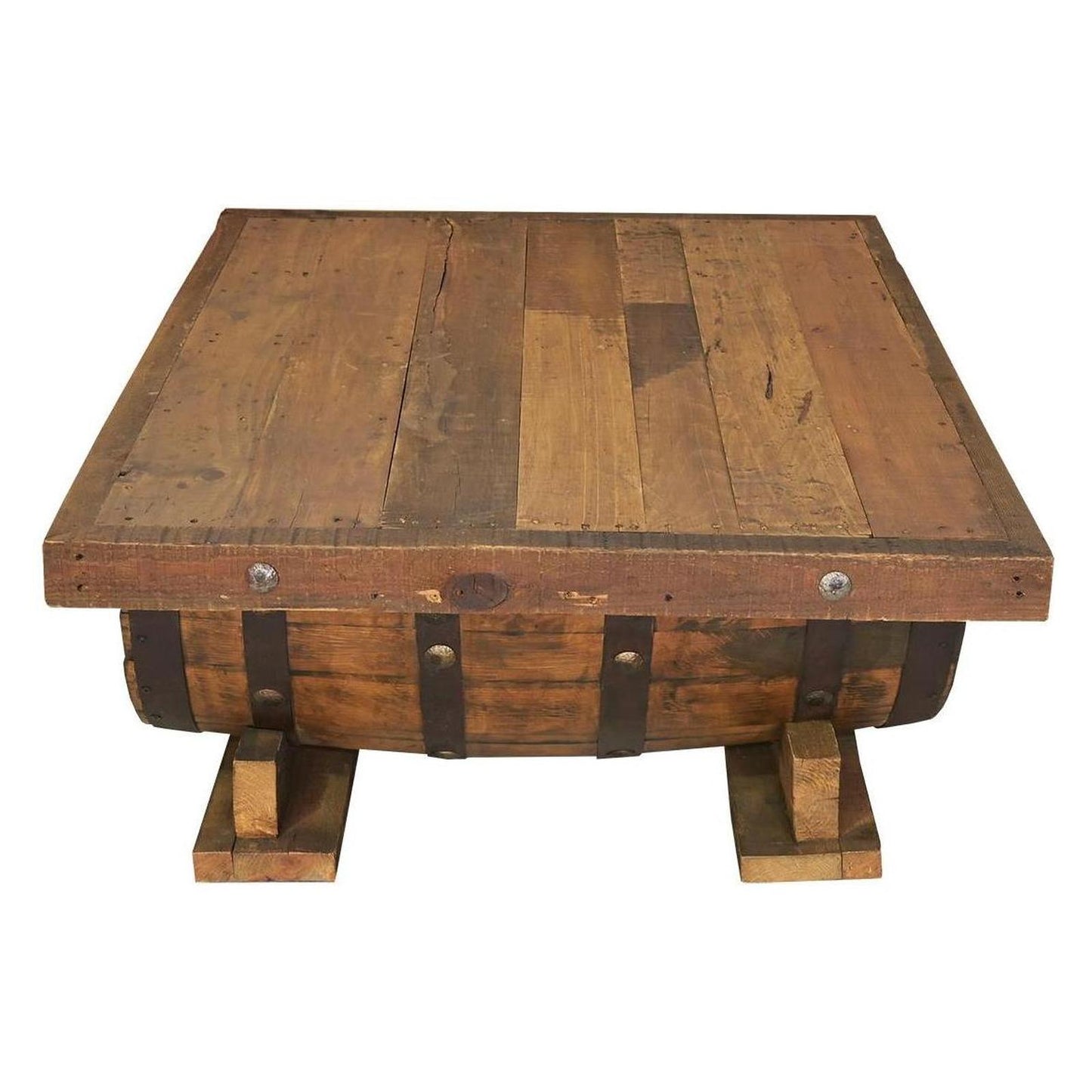 Casual Table with Wine Barrel Wooden top and Half Tequila Barrel Support 54" W x 39" L x 16" H