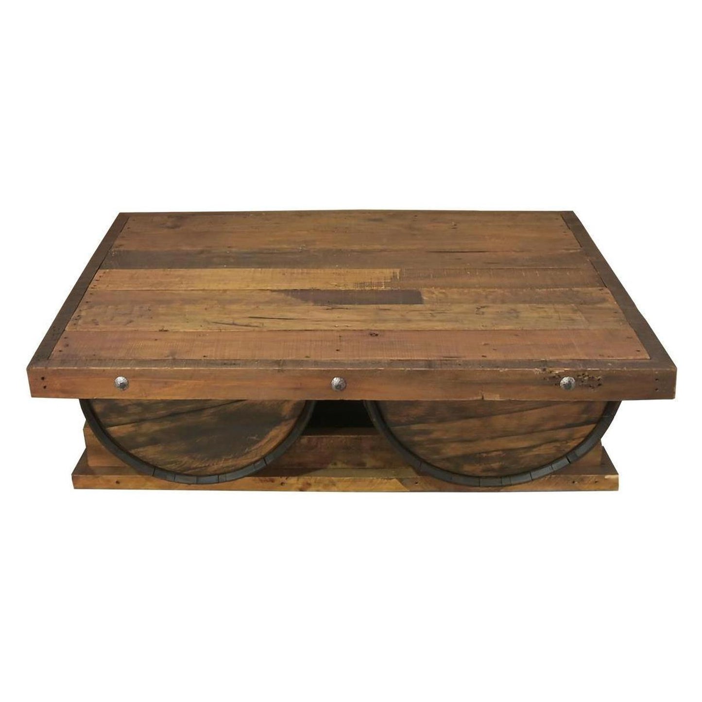 Casual Table with Wine Barrel Wooden top and Half Tequila Barrel Support 54" W x 39" L x 16" H