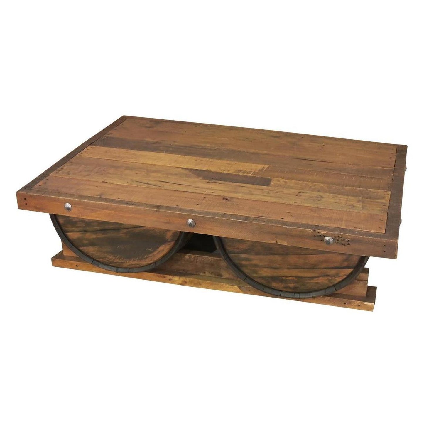 Casual Table with Wine Barrel Wooden top and Half Tequila Barrel Support 54" W x 39" L x 16" H